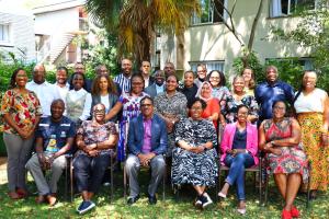 Group photo of the WHO South Africa Country Office team, PATH team, and other UN agencies in preparation for the policy advocacy and media training.