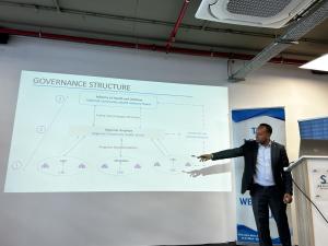 The WHO expert on health systems, Azmach Gebregiorgis, presenting the governance structure of LHCs.