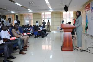 Honourable Yolanda Awel Deng, Minister of Health, addressing audience during the commemoration of World Hepatitis Day in Juba, South Sudan