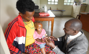 A mother interacts at the nutrition clinic