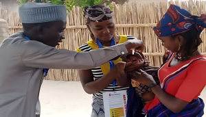 An eligible child is seen being immunized at Gadare settlemnt of Batsari LGA in Katsina State. © WHO/Jamilu Runka 