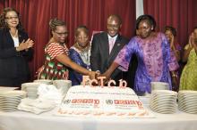 Kenyan Health Cabinet Secretary James Macharia with  Dr Custodia Mandlhate, WHO Kenya  country  Representative (2nd left) Ministers Dr Sabine Ntakarutimana  Burundi ( 1st left)  and  Ugandan Minister Sarah Opendi