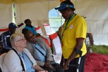 3 WR Kenya Dr Custodia Mandlhate (right) with UNICEF acting director Dr Pirkko Heinonen consult with the  Narok County Immunization champion Hon Violet Sikawa at the  launch