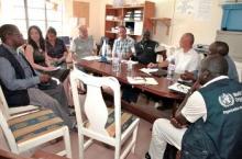 The WHO Assistant DG on Health Security, the Country Representative, and the Ebola Outbreak Coordinator meeting with field teams from Kenema and Kailahun