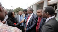 04 The Permanent Secretary addresses the press in the presence of Dr S. Mpoke - Director KEMRI, Dr R. Mpazanje WHO OIC, Dr Sitienei, the TB manager Kenya, Dr D. Kibuga WHO TB Regional Advisor a.i.