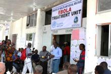 Hon. Dr. Peter Coleman, Senate Chair on Health, making Dr. Peter Graaff, WHO Rep./Liberia, making remarks at opening remarks at opening of Island Hospital of Island Hospital