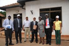 the minister of state for health honourable sarah opendi aceng and the who country representative dr wondimagegnehu alemu in a group photo with who staff after the avw media launch held at the uganda media center.