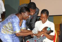 VACCINATION OF CHILDREN THE HEAD OF STATE HIS EXCELLENCY DR THOMAS BONI YAYI ACCOMPANIED BY MINISTER OF HEALTH PROF DOROTHEE K GAZARD