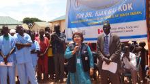 Dr Suzie Paul, MNCH Technical Officer  making remarks during the opening ceremony of the Kuajok maternity complex. Phot WHO.