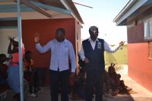 The WHO Representative and the Health Regional Director in front of the Opuwo clinic