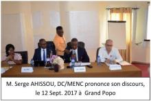 M. Serge AHISSOU, DC/MENC prononce son discours, le 12 Sept. 2017 à  Grand Pop