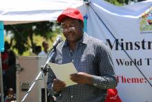 The acting WHO Representative for Malawi Dr Leslie Mgalula speaking to the audience during World TB Day commemoration