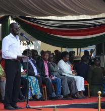 Kisumu Governor Prof  Anyang Nyongo makes his remarks  at the launch