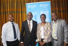 The scoping team from right to left: Dr Stanley Midzi ,Dr Juliet Nabyonga ,Dr. Akin. Oyemakinde and an officer from the Ministry of Health