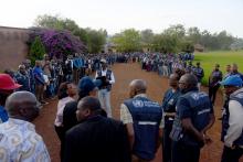 Rencontre Dr Tedros, Dr Moeti et les personnels déployés à Butembo pour les réconforter après l'assassinat du Dr Richard Mouzoko, épidémiologiste de l'OMS par les assaillants à Butembo le 19 avril 2019. OMS/Junior D. Kannah