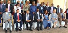 His Excellency President Dr Mokgweetsi E.K. Masisi, accompanied by the First Lady (to his left) and other dignitaries