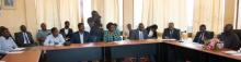 Honoble Minister of Health Mr Jappie Muhango (far right), MP speaking to the audience during the EVD outbreak press conference Lilongwe Malawi - photo WHO Malawi Library