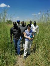 WHO team with health workers and community volunteers heading to examine suspected cases of acute flaccid paralysis in Hai Gabat, South Sudan.