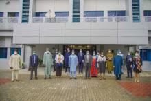 The ED NPHCDA (middle) & WR (4th right) with NPHCDA Directors & WHO Cluster Leads. Photo credit WHO/Eromosele Ogbeide