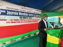 Dr Lamidhi SALAMI, Directeur National de la Santé Publique, prononçant le discours de lancement officiel au nom du Ministre de la Santé empêché