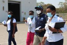 WHO Team assessing Tlokweng Border Post accompanied by Ms Catherine Lephojane from BURS and Immigration Officer Ms Ellen Bogosi