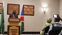 Hon. Dr Kalumbi Shangula, Minister of Health and Social Services declaring an end of the HEV outbreak in Namibia at a recent press conference 