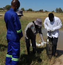 Hon. Wakudumo at one of the larviciding site 