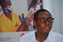 A Journalist interacting with facilitators during the health reporters symposium