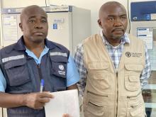 Patrice Talla, FAO Subregional Coordinator for Southern Africa and FAO Representative to Zimbabwe (Right) and WHO Health Strengthening System Technical Officer Dr Stanely Midzi (Left)