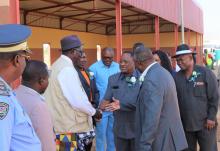 Hon. Dr Kalumbi Shangula, Minister of Health and Social Services greeting one of the traditional leaders during the WHD commemoration. 