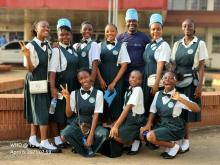 WHO staff with Students of St. Teresa Convent at the WHO75 launch