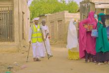 A polio survivor, Ibrahim with his team of polio vaccinators in Gusau during the Zamfara nOPV/fIPV campaign