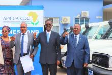 Dr Kalumbi Shangula, Minister of Health and Social Services, Dr Charles Sagoe-Moses, WHO Representative and Mr Ben Nangombe, Executive Director of MOHSS during the signing and handover ceremony 