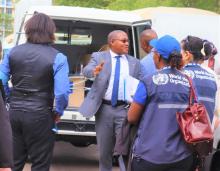 Mr Ben Nangombe also inspecting the ambulance 