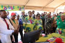 H.E the President of Malawi Dr Lazarus Chakwera, UN Resident Coordinator, WHO Rep and others appreciating community health services provided in Likoma.