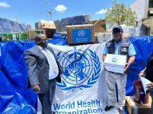 Professor Dangou affirmed handing over cholera commodities to Dr. Mukuzunga, Provincial Medical Director of Manicaland Province