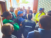 Field visit to Musina hospital. In the picture are WHO EPR team, national and provincial counterparts and hospital officials reviewing findings from the hospital visit