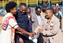 Dr Laimi Ashipala, WHO National NCD Officer greeting Hon Dr Hon. Dr Ester Muinjangue, Deputy Minister of Health and Social Services