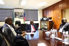 Hon. Dr Kalumbi Shangula, Minister of Health and Social Services, Dr Richard Banda WHO Representative to Namibia, and Mr Ben Nangombe, Executive Director of the Ministry of Health and Social Services 