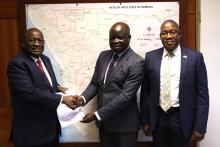 Hon. Dr Kalumbi Shangula, Minister of Health and Social Services, Dr Richard Banda WHO Representative to Namibia, and Mr Ben Nangombe, Executive Director of the Ministry of Health and Social Services 