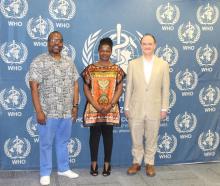 From left; WHO Botswana Comm Diseases and NCD’s; Dr Tebogo Madidimalo, in the middle; Dr. Juliet Bataringaya, WHO Country Officer In Charge and WHO Expert from Geneva; Dr. Michael Jordan on the right 