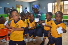 Children at a nursery school in Monrovia after getting vaccinated