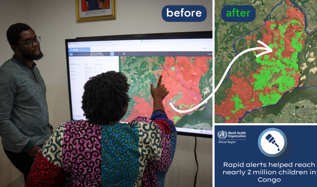 At the end of each vaccination day, vaccinators upload the daily movement tracks. These are then displayed in the Emergency Operations Centre in Brazzaville and used during daily review meetings.