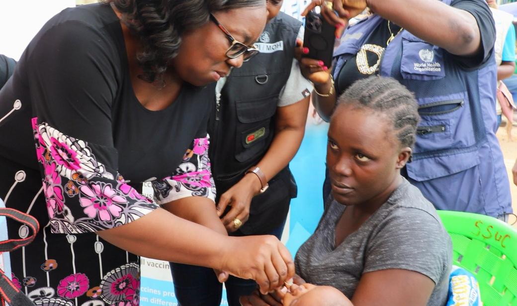 Dr. Catherine Cooper, Chief Medical Officer-Deputy Minister, Ministry of Health alongside the GPEI partners together launched the nationwide polio vaccination campaign at Duport Road Junction, Montserrado County, Monrovia, Liberia.