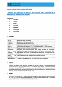 Mode Opératoire Normalisé (MON) : Gestion des déchets de flacons de vaccins anti-COVID-19 et de fournitures accessoires usagés