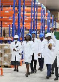 WHO Malawi tour of the Central Medical Stores, taking stock and inspecting how medicines are stocked during the Scoping Mission